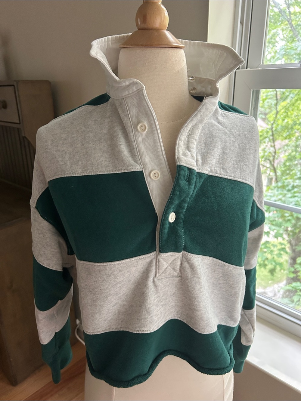 Abercrombie & Fitch Women’s Crewneck Rugby - Forest Green & Light Gray